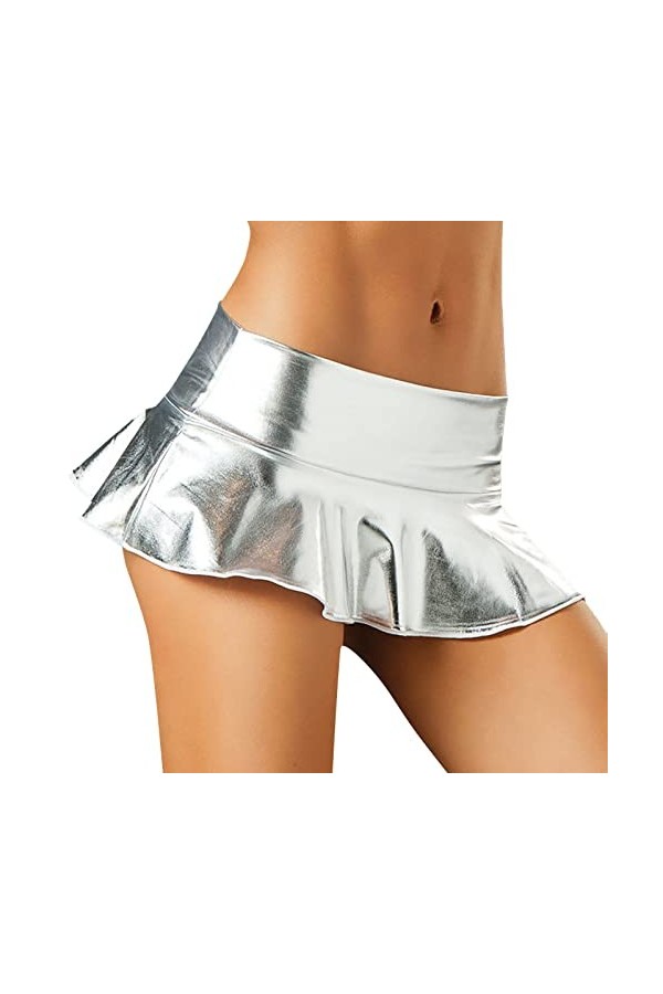 Jupe pour femme en cuir synthétique avec plis - Jupe plissée - Sexy - Mini jupe vintage - Mini jupe - Robe de discothèque éla