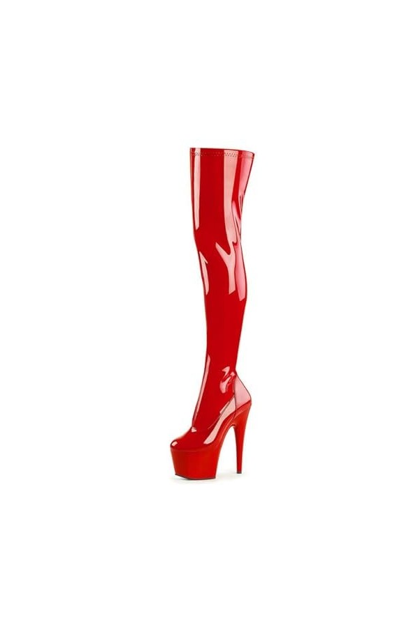 WOkismD 17CM / 6.69IN Stiletto Rouge Rond Toe Plate-forme Sur-Le-Genou Bottes Pole Dance Talons Hauts Grande Taille Discothèq