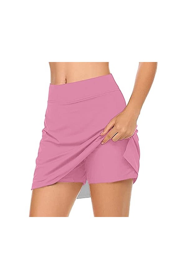 Jupe de tennis courte pour femme - Avec pantalon - Pour lété - Avec poches - Avec pantalon intérieur - Couleur unie, Green1.