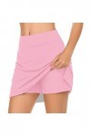 Jupe de tennis courte pour femme - Avec pantalon - Pour lété - Avec poches - Avec pantalon intérieur - Couleur unie, Rose, X