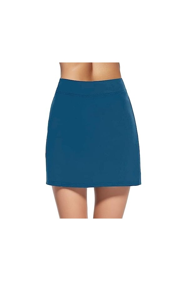 Jupe de tennis pour femme - Tendance - Couleur unie - Avec pantalon - Pour lété - Avec poches - Avec pantalon intérieur - Co