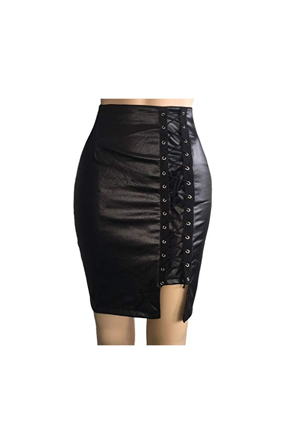 Jupe courte en cuir synthétique pour femme - Jupe moulante sexy - Jupe plissée élégante - Vintage - Jupe plissée - Tunique -