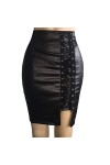 Jupe courte en cuir synthétique pour femme - Jupe moulante sexy - Jupe plissée élégante - Vintage - Jupe plissée - Tunique - 