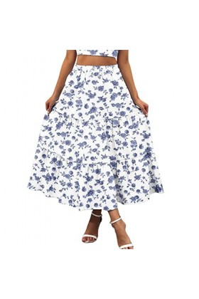 Jupe midi en mousseline de soie élégante à pois - Taille élastique - Jupe dété plissée - Style bohème - Style décontracté - 