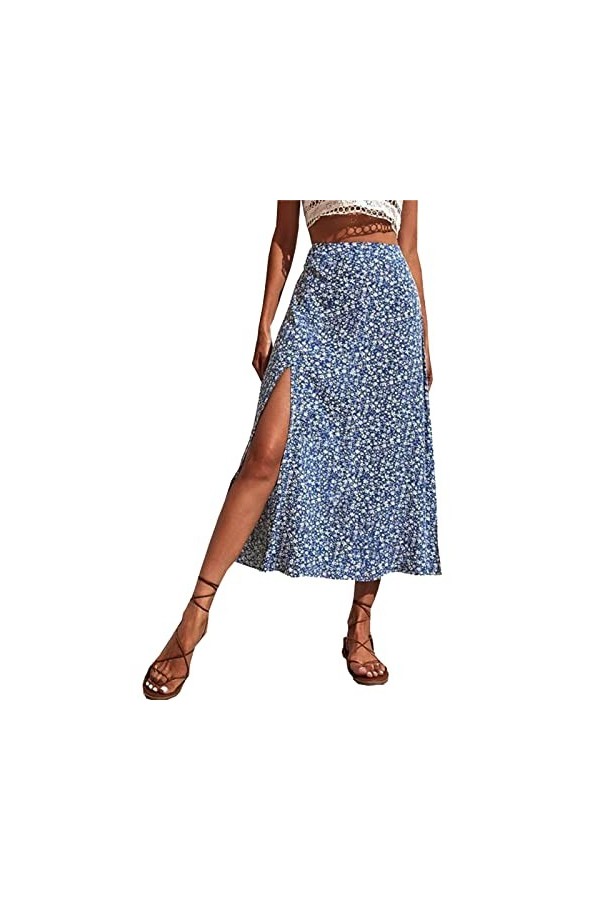 Jupe midi en mousseline de soie élégante à pois - Taille élastique - Jupe dété plissée - Style bohème - Style décontracté, v