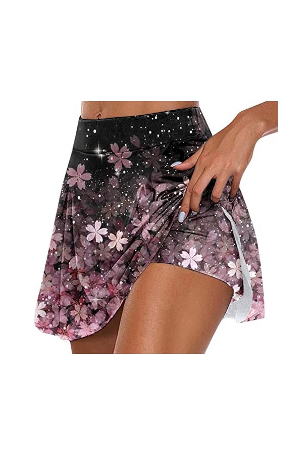 Jupe dété pour femme - Mini jupe de sport - Avec poches - Jupe plissée - Avec pantalon - Longueur genou - Pour femme, Purple