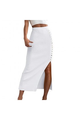 Jupe Danmen Robe élégante avec fente latérale - Jupe élastique tendance - Couleur unie - Jupe trapèze - Robe de fête - Robe m