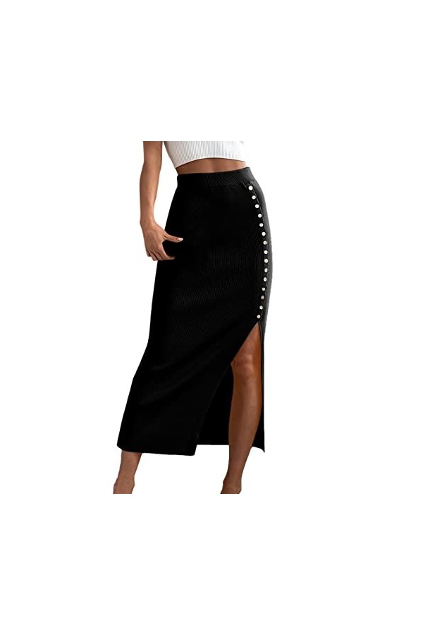 Jupe Danmen Robe élégante avec fente latérale - Jupe élastique tendance - Couleur unie - Jupe trapèze - Robe de fête - Robe m