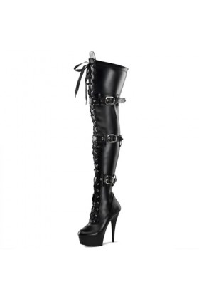 WOkismD 15CM / 5.9IN Bottes à lacets à la mode pour femmes Sexy Buckle Side Zipper Stiletto High Boots,Noir,43 EU