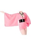 PODSI Robe Sexy en Latex Rose Et Noir avec Manches Longues Kimono Ceinture À Fermeture Éclair Combishort Moulante en Caoutcho