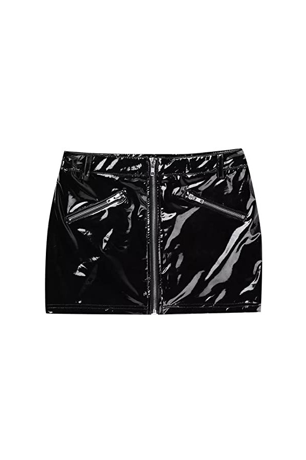 Mini jupe courte aspect cuir pour femme - Jupe crayon - En cuir synthétique - Mini jupe crayon - Mode A Line - Pour femme, No