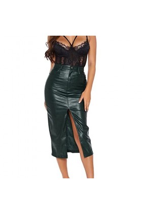 Mini jupe courte pour femme en cuir PU Slim Split Mini jupe en cuir synthétique Mini jupe crayon Fashion A Line Jupe discothè