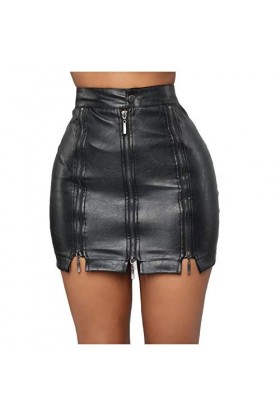 Jupe moulante sexy pour femme - Taille haute - En cuir PU - Mini jupe crayon - En cuir verni - Mini jupe crayon - Fente latér