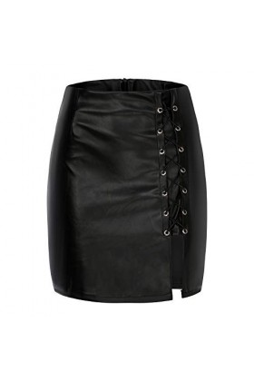 Jupe sexy pour femme - Taille haute - En cuir synthétique - Coupe moulante - Mini - Coupe moulante - Pour filles épicées - Se