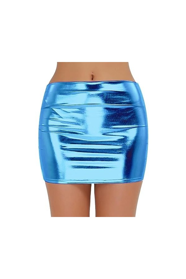 UOWEG Mini Jupe enveloppante Sexy en métal Brillant pour Femmes, Couleur métallique Jupe Noire Grande Taille Red, XL 