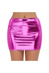 UOWEG Mini Jupe enveloppante Sexy en métal Brillant pour Femmes, Couleur métallique Jupe Noire Grande Taille Red, XL 