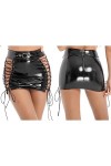 WEITING Femmes Sexy Mince Wet Look Crayon Jupes en Cuir PVC Taille Haute Évider À Lacets Court Moulante Mini Jupe Clubwear Co