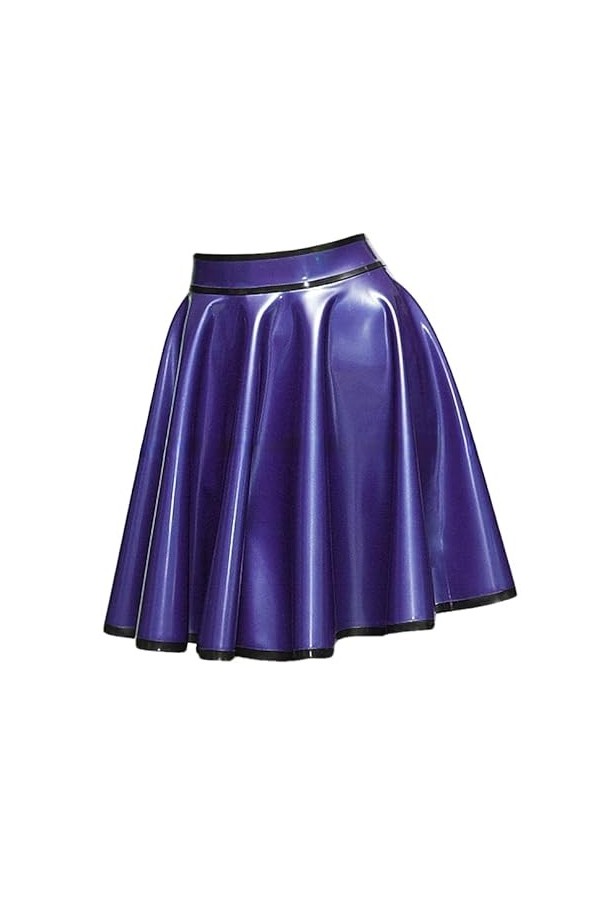 JVHGE Mini Jupes balançoires en Latex Sexy Violet et Noir avec Fermeture à glissière à larrière des Bas en Caoutchouc Courts