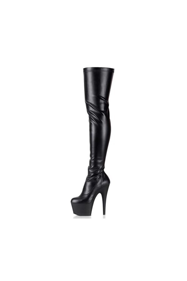 WOkismD 17 CM Côté Zipper Mat Stretch PU Sur-Le-Genou Bottes Discothèque Pole Danse Bottes Super Talons Hauts Sexy Chaussures