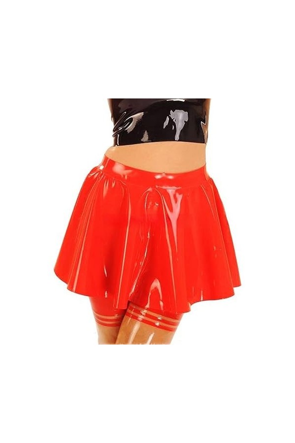 JVHGE Jupes en Latex Sexy Rouges avec Fermeture à glissière au Dos en Caoutchouc
