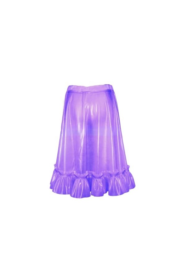 Jupes en Latex Sexy pourpres Transparentes avec des Bas en Caoutchouc Courts à Volants