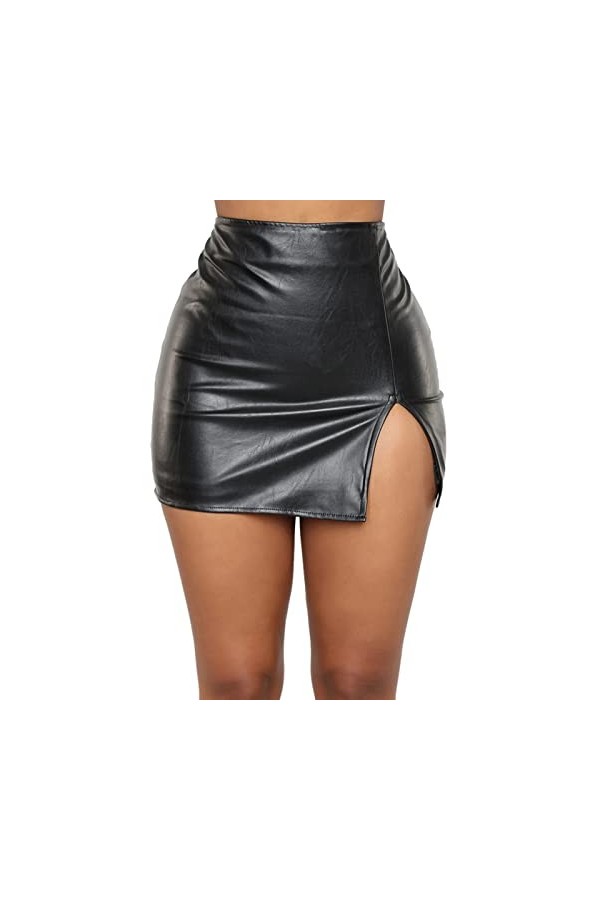 Maeau - Mini Jupe plissée en Cuir Synthétique Femme Jupe Sexy Courte Taille Haute Similicuir Jupe Sexy Mince Fermeture à Glis