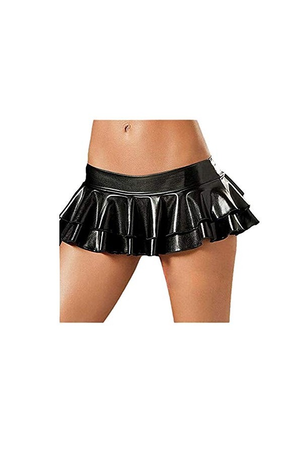 LCF Vêtements – Mini jupe à volants en similicuir effet mouillé brillant, rose rouge, taille unique