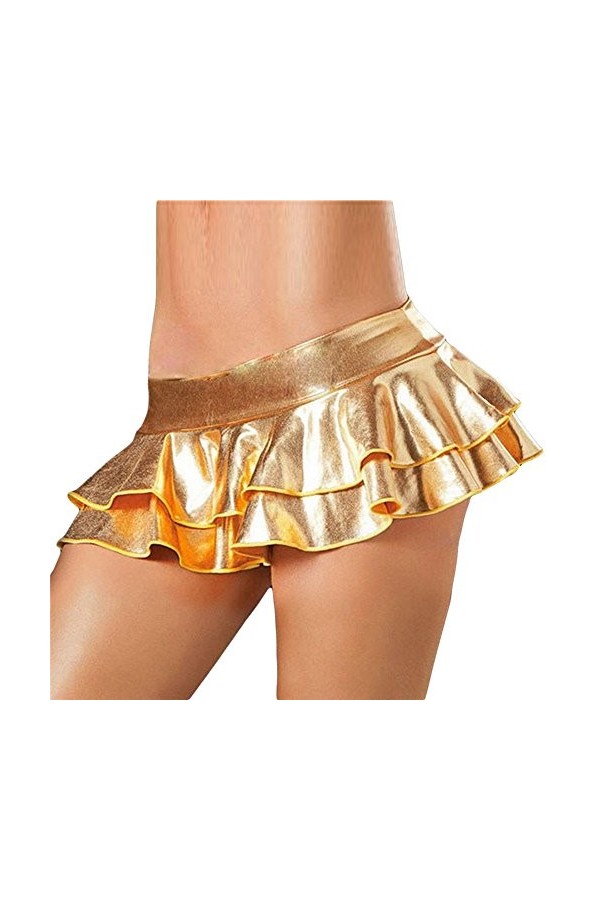 LCF Vêtements – Mini jupe à volants en similicuir effet mouillé brillant, rose rouge, taille unique