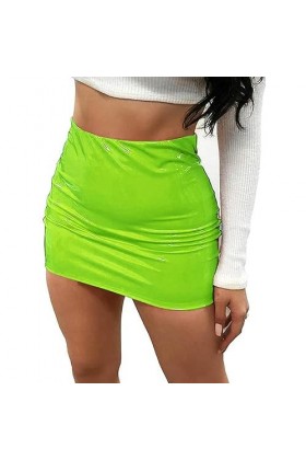 WSZJLN Femmes Jupes Sexy en Cuir Verni Brillant Mini-Jupe Couleur Unie Ceinture Jupe Crayon Brillant Aspect mouillé Jupe en L
