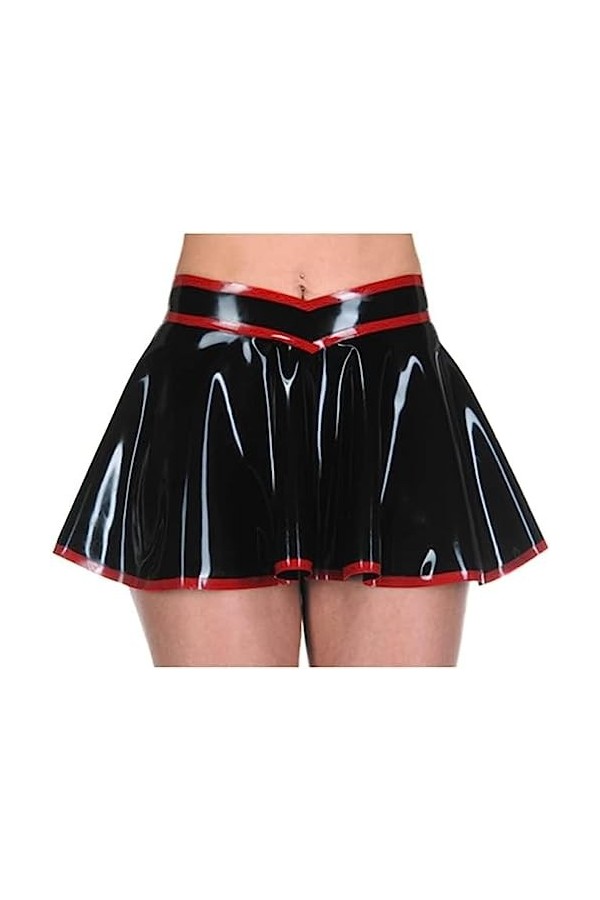 GOCTRN Mini Jupes Sexy en Latex, Garnitures Noires Et Rouges, Courtes, sans Fermeture Éclair, Bas en Caoutchouc,Noir,S