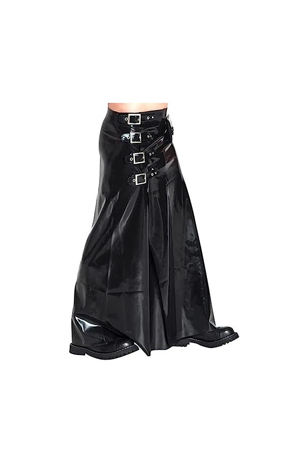 GOCTRN Jupes Kilt Noires Sexy en Latex, avec Ceintures Et Boucles sur Le Côté, Longueur Cheville Longue, Bas en Caoutchouc, U