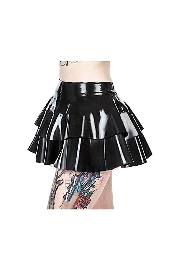 GOCTRN Mini-Jupe en Latex, Jupe De Patinage Personnalisée,Noir,M