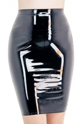 GOCTRN Jupe Moulante en Latex pour Femmes, Jupe Trapèze Noire,Argent,S