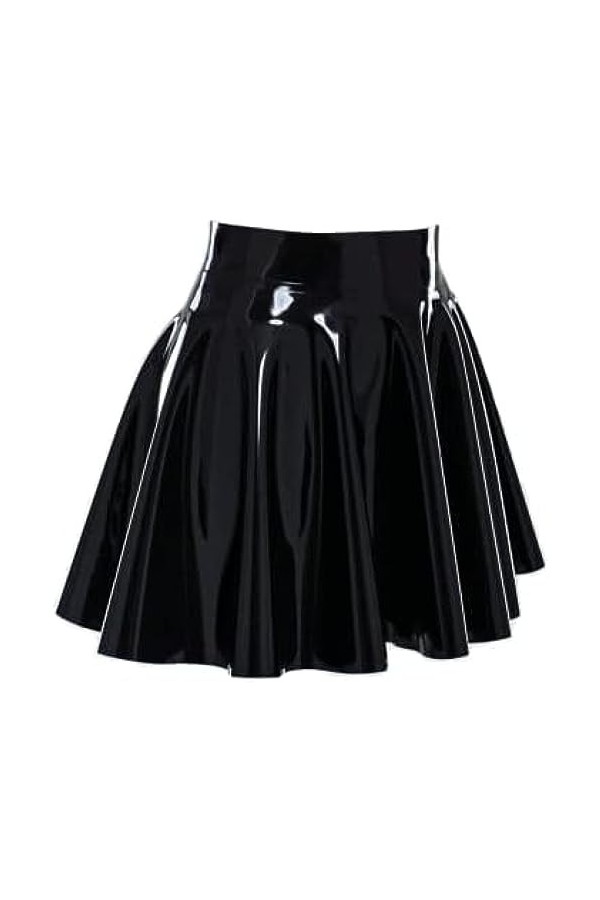 GOCTRN Mini Jupe en Latex Noir Fait À La Main, Mini Vêtements De Danse Sexy Dété pour Femmes, en Caoutchouc Latex,Argent,S