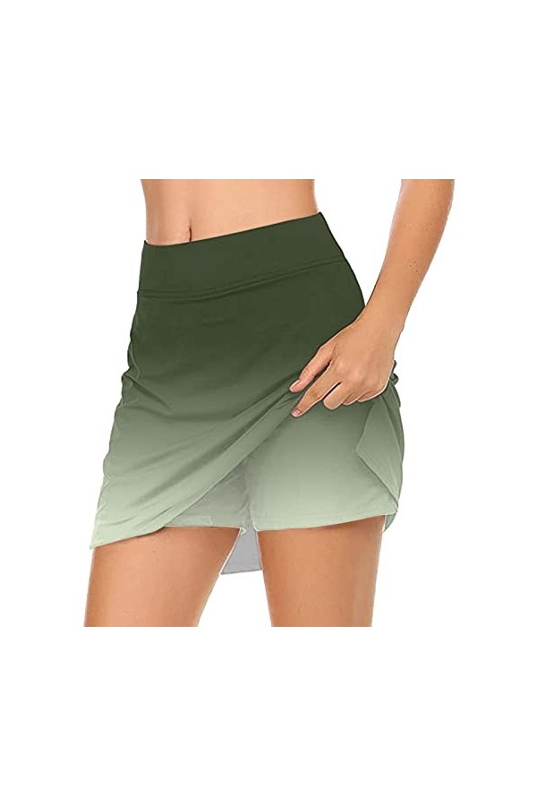 Jupe de tennis courte pour femme - Avec pantalon - Pour lété - Avec poches - Avec pantalon intérieur - Couleur unie, Green1.