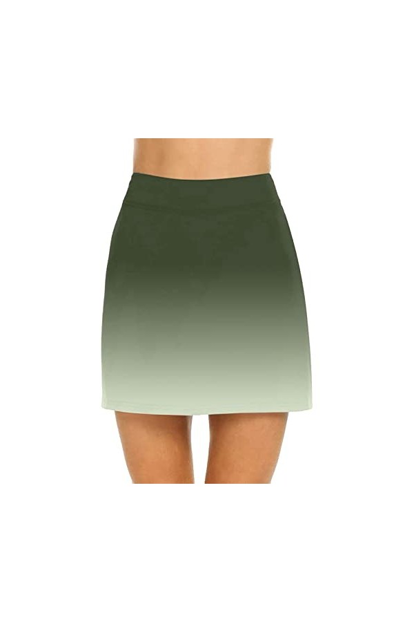 Jupe de tennis courte pour femme - Avec pantalon - Pour lété - Avec poches - Avec pantalon intérieur - Couleur unie, Green1.