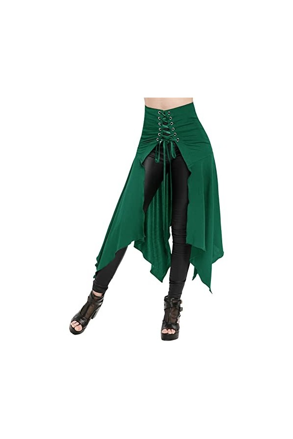 Jupe style victorien gothique steampunk pour femme - Fente haute - Longue jupe plissée - Pour Halloween, cosplay, carnaval, s