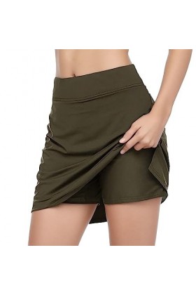 Jupe de tennis pour femme - Tendance - Couleur unie - Avec pantalon - Pour lété - Avec poches - Avec pantalon intérieur - Co