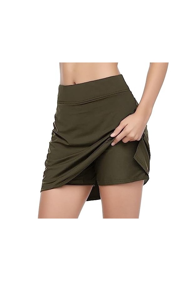 Jupe de tennis pour femme - Tendance - Couleur unie - Avec pantalon - Pour lété - Avec poches - Avec pantalon intérieur - Co