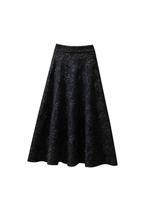 Jupe midi élégante pour femme - Jupe plissée - Coupe trapèze - Taille élastique - Jupe plissée - Couleur unie - Vintage - Pou