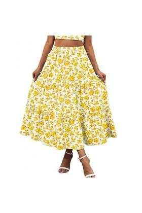 Jupe midi en mousseline de soie élégante à pois - Taille élastique - Jupe dété plissée - Style bohème - Style décontracté - 