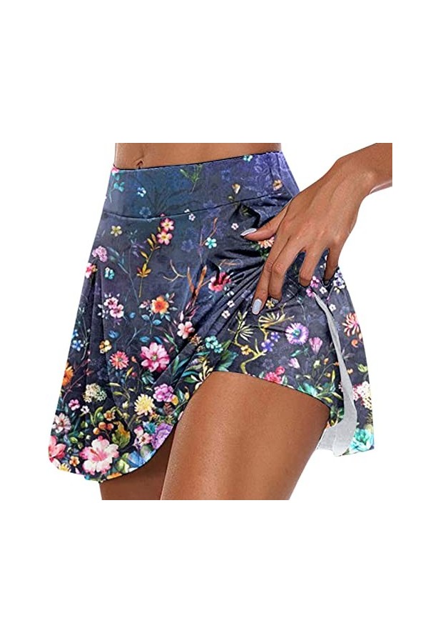 Jupe dété pour femme - Mini jupe de sport - Avec poches - Jupe plissée - Avec pantalon - Longueur genou - Pour femme, Purple