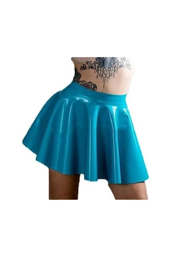 IDOBLO Mini Jupe en Latex Bleu Ciel Mini Jupe en Latex Femme Latex,lac Bleu,4XL
