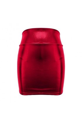 UOWEG Mini Jupe enveloppante Sexy en métal Brillant pour Femmes, Couleur métallique Jupe Noire Grande Taille Red, XL 