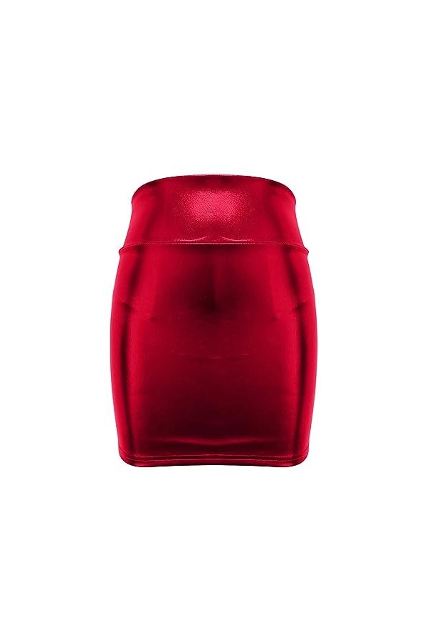 UOWEG Mini Jupe enveloppante Sexy en métal Brillant pour Femmes, Couleur métallique Jupe Noire Grande Taille Red, XL