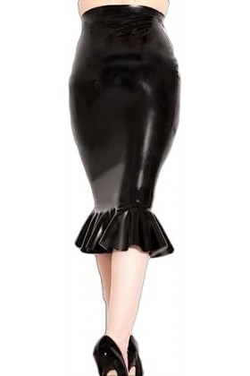 ANTIY Jupes Longues Noires Sexy en Latex avec Volants sans Fond en Caoutchouc À Glissière,Noir,3X-Grand