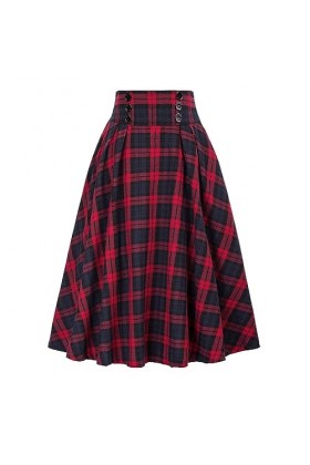 Jupe à carreaux taille élastique ft-8832, Rouge, Taille XL