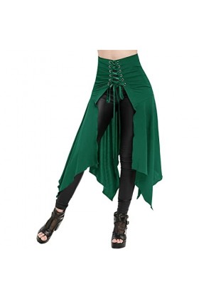 Jupe style victorien gothique steampunk pour femme - Fente haute - Longue jupe plissée - Pour Halloween, cosplay, carnaval, s