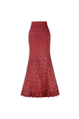 Jupe sirène à volants pour femme - Jupe plissée sexy - Jupe midi - Pour carnaval - Style punk - Style médiéval - Renaissance 