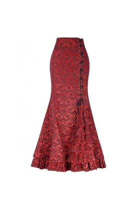 Jupe sirène à volants pour femme - Jupe plissée sexy - Jupe midi - Pour carnaval - Style punk - Style médiéval - Renaissance 